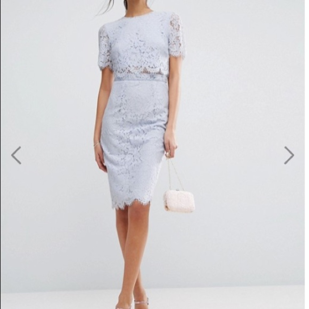 ASOS lace crop top midi pencil dress